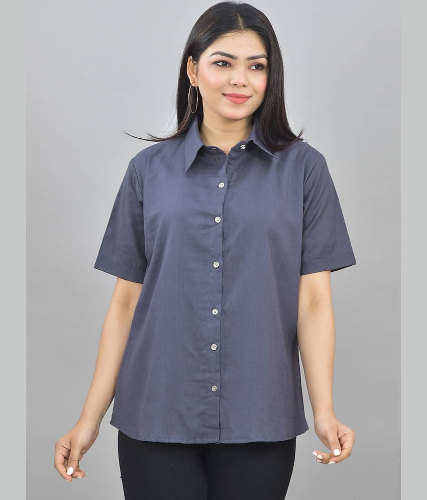 QuaClo Women Solid Cotton Shirt ( Grey )