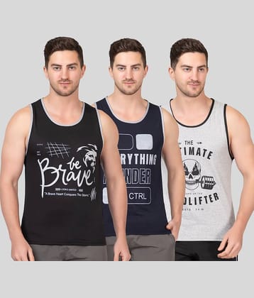 Looks United Pack of 3 Cotton Sleeveless vest For Men ( Multicolor )