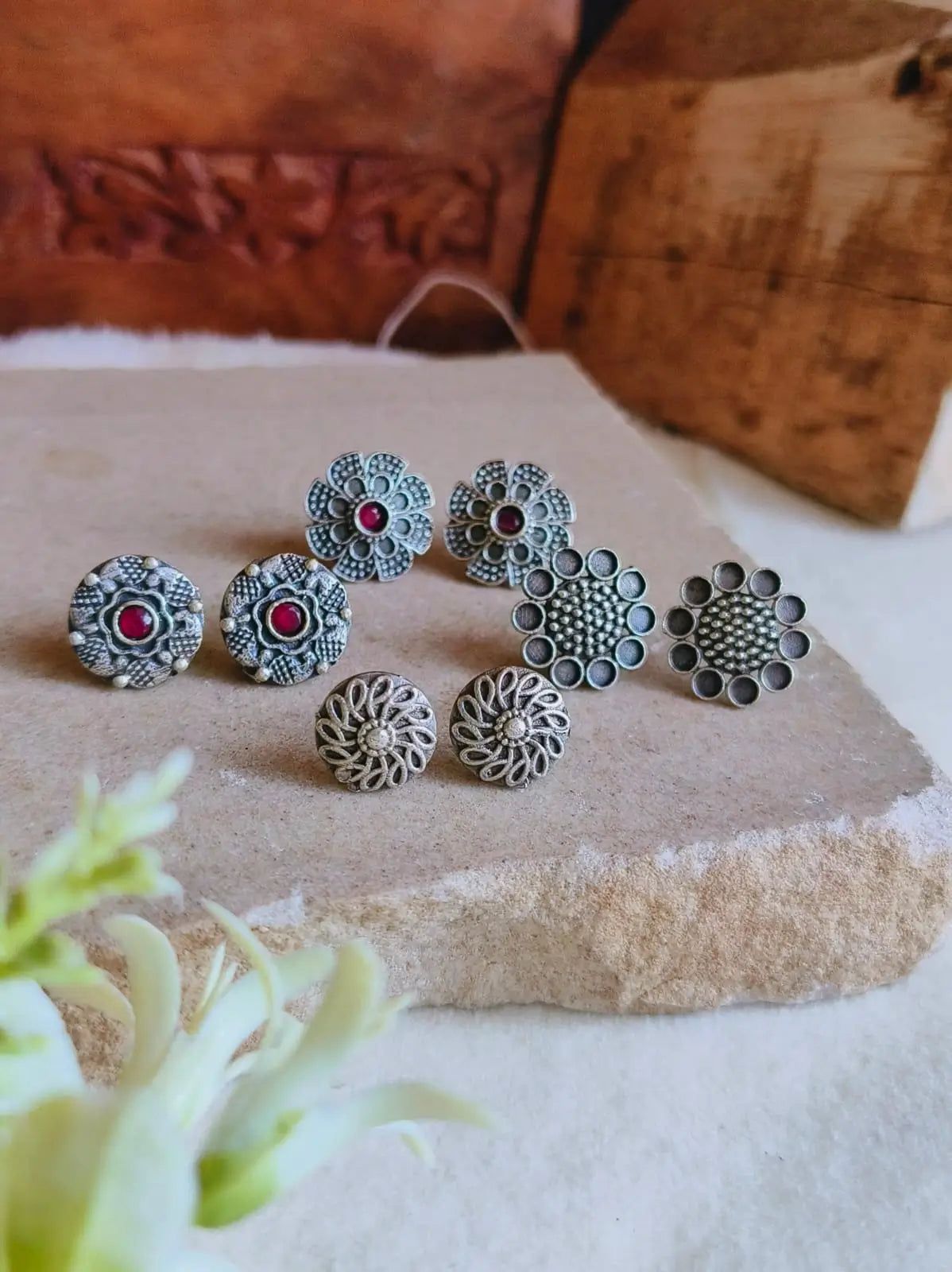 Floral Oxidised Tiny Studs for Everyday Charm | Sarichka