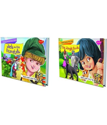 Set of 2 POP UP books World Famous Fairy Tales |The Jungle Book and Jack and the Beanstalk| "From Enchanted Forests to Mighty Giants: A Tale of Two Fairy Adventures"