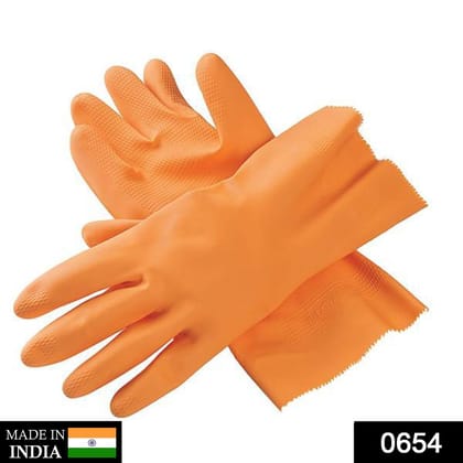 Cut Glove Reusable Rubber Hand Gloves (Orange) - 1 pc