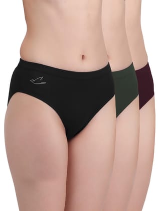 Freecultr Women’s Micromodal Mid-Rise Hipster | Super Soft & Breathable Fabric | Medium Rear Coverage | Comfortable Stretch Elastic | Pack of 3  |Color - Sable Black,Avocado Green,Port Wine