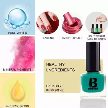 BANETION|JADE-08|Quick Drying | No Harmful Chemicals | No Chip Formula | Glossy Finish | Long Lasting | Smooth Application| High Shine Nail Polish For Women Pack of 6 (9ML)