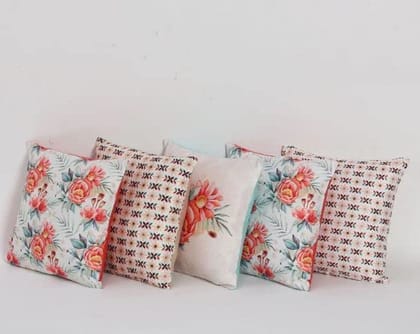 Koko Decorative Polyester Cushion Cover Set (16x16 in) - Soft Textured Multicolor Design for Bed, Sofa & Chair Seat (Set of 5)