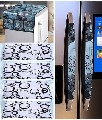 Crosmo Polyester Floral Printed Fridge Mat & Cover ( 64 18 ) Pack of 7 - Gray