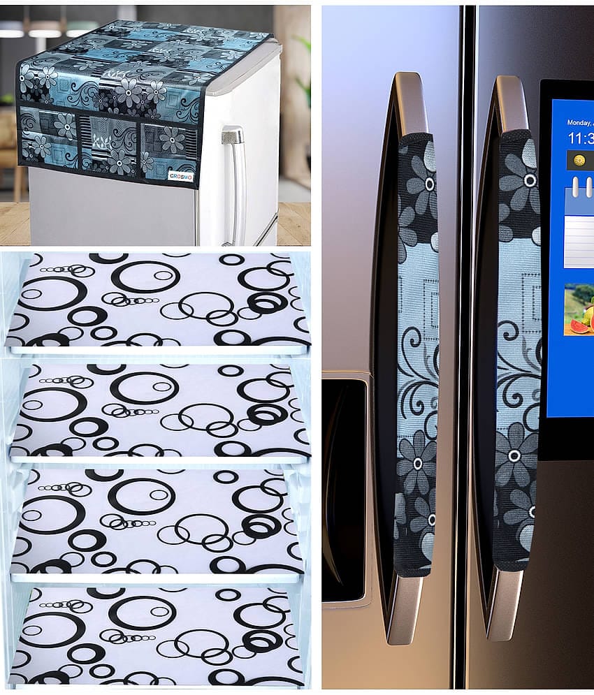 Crosmo Polyester Floral Printed Fridge Mat & Cover ( 64 18 ) Pack of 7 - Gray