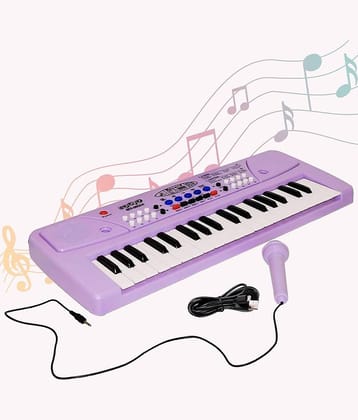 Musical Piano Keyboard with Microphone | 37 Keys, 8 Rhythms, 8 Tones with 6 in-Built Demos & Song Record Feature | Purple Color, Dual Power Supply Source: Micro USB Cable (Included)