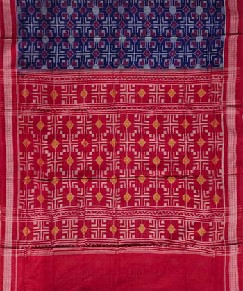 Blue red colour handwoven cotton saree