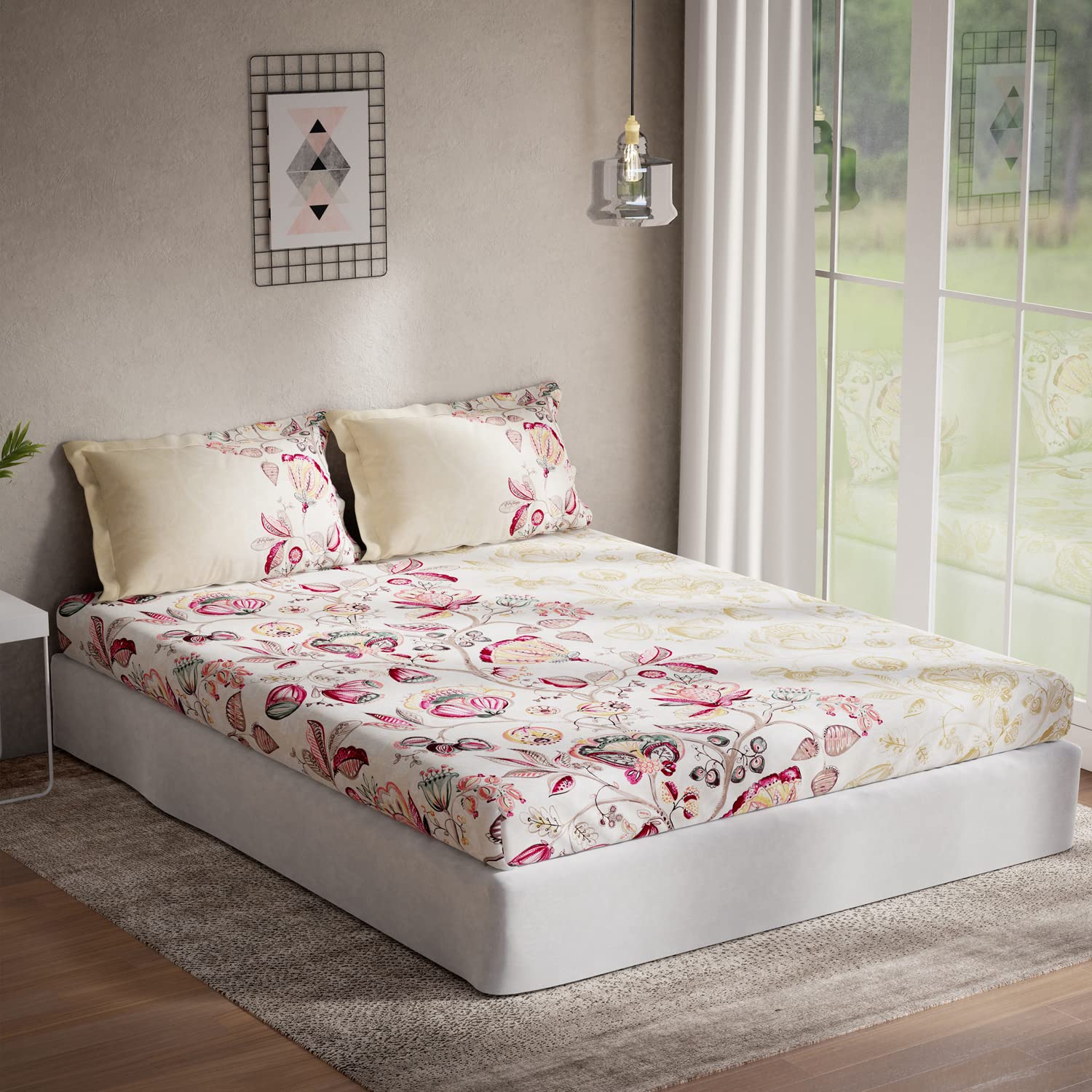 DDECOR - Sigma Collection 100% Cotton Ethnic Pattern 136TC Queen Bedsheet |224 CM X 254 CM| Red