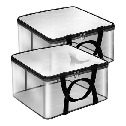 Storite Pack Of 2 Transparent PVC Clothes Storage Bags/Saree Covers with Zip for Storage Specially Design for Woman Dresses, Sarees, Lehengas | Wardrobe Organizer (41 x 31 x 23 cm)