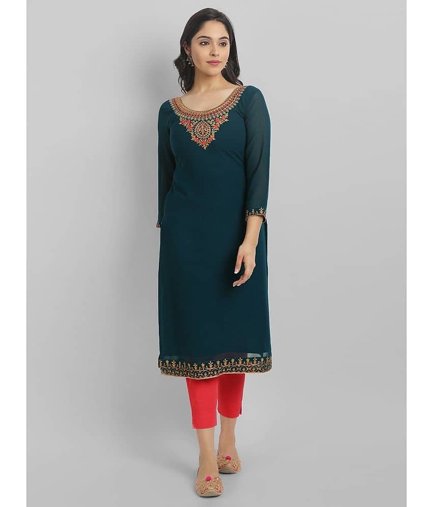 Femvy - Blue Georgette Women's Straight Kurti ( Pack of 1 )