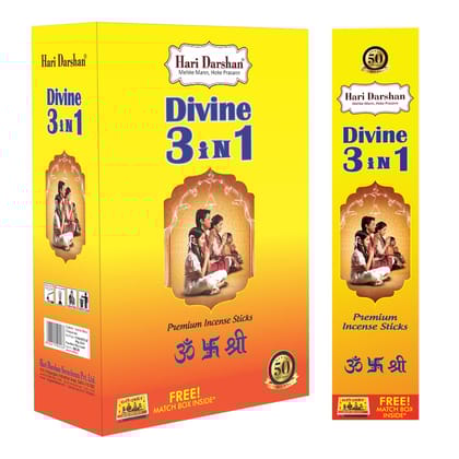 Hari Darshan Divine Three-in-One Premium Incense Sticks | Long Lasting Fragrance for Spiritual Rituals Meditation and Relaxation | Agarbatti for Pooja and Havan 105G