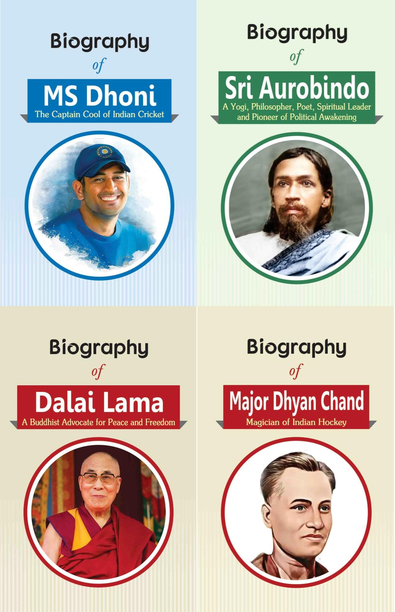 Biography of MS Dhoni, Dalai Lama, Sri Aurobindo & Major Dhyan Chand (Set of 4 Books) [Paperback] [Sep 24, 2023] RPH Editorial Board