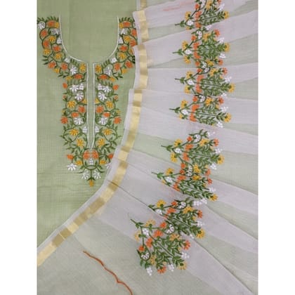 Chikankari Magnificent Kota Doria Green Suit (Top+Dupatta)