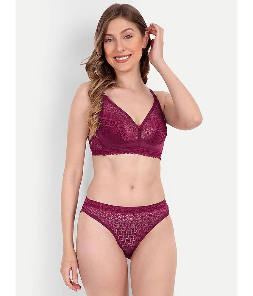 Aprozone Nylon Women's Bra & Panty Set ( Purple ) Lingerie Set