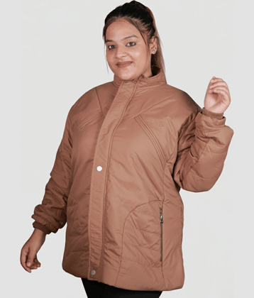 LOVE LONDON Women High Neck Bomber Jacket ( Brown )