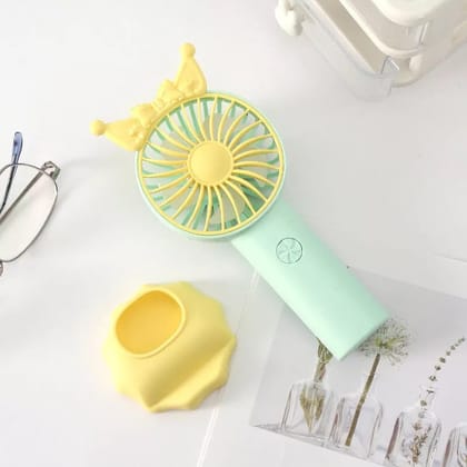 Bow Design Portable Hand Fan with Mobile Holder-Green