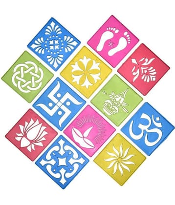 M G Enterprise DIY Plastic Rangoli Stencils For Floor and Wall PLS-B-12 Set of 12 pc (4 in x 4 in)