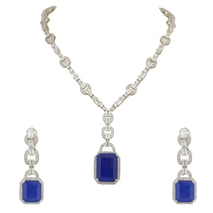 Iffat - Cubic zirconia Blue Necklace Set-Blue