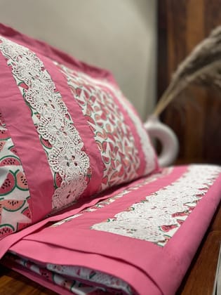 KRI India Tots Watermelon Bedcover cum Dohar with Pillow cover | Hot Pink  | 60x90 inches  | Wash & Care | 100% Cotton | Handcrafted in India. 100% organic & natural.