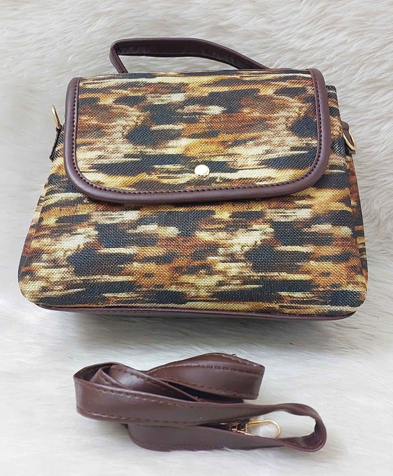 Women's Leopard Print Canvas Crossbody Bag with Adjustable Strap