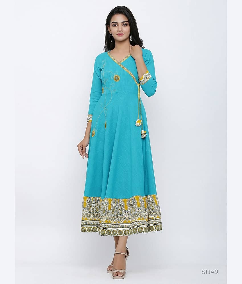Yash Gallery Pack of 1 Cotton Embroidered Angrakha Women's Kurti - ( Green )