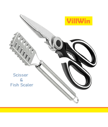 VillWin Silver Stainless Steel Multipurpose Scissor with Fish Scaler ( Set of 1 )