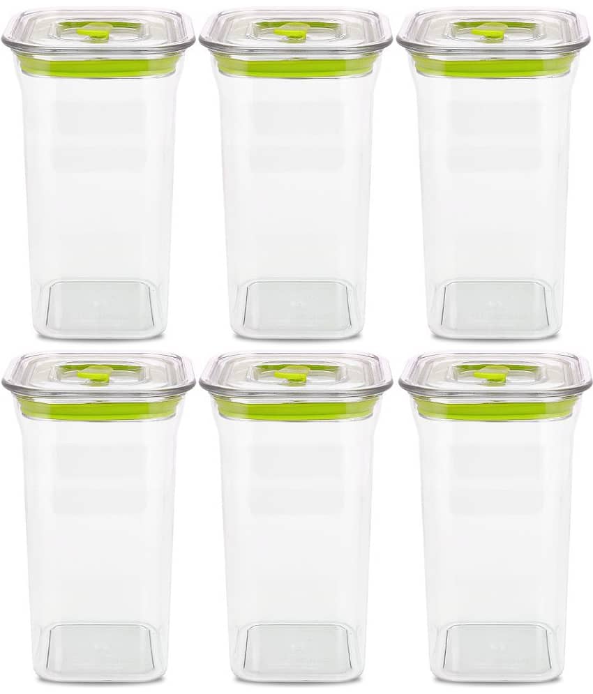 HomePro Fabio Airtight Transparent storage Plastic container pack of 6, Square, 1100ml, Green