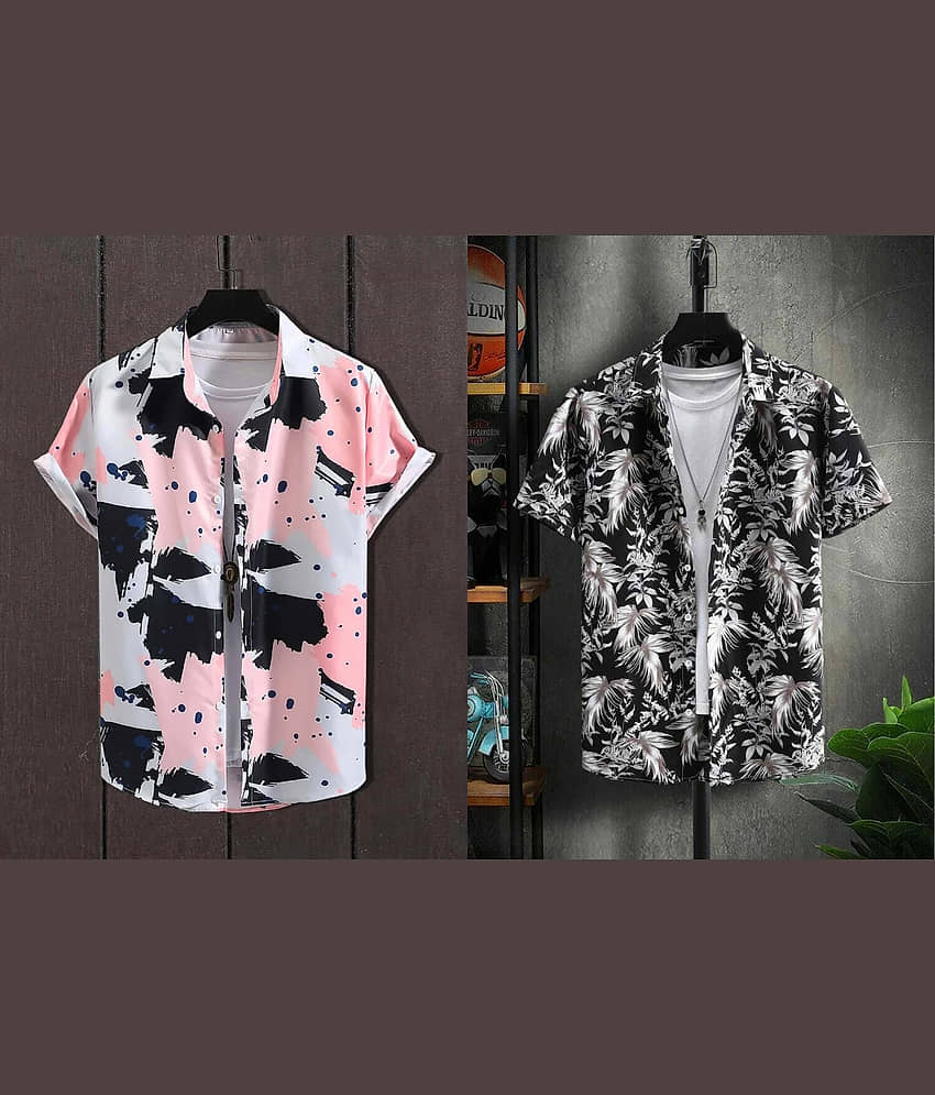 Qlonz store Elastane Regular Fit Printed Half Sleeves Men's Casual Shirt - Multi ( Pack of 2 )
