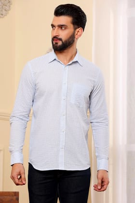 Semi Formal Blue White Oxford Cotton Shirt (Size - S) by BLUE EAGLE