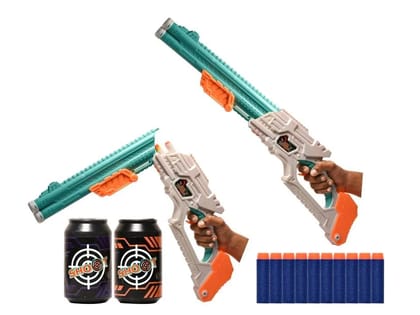 Double Barrel Super Shot Gun with Ejecting Shells-10 Soft Dart Bullet & 2 Targets for Kids & Adults (Green White)