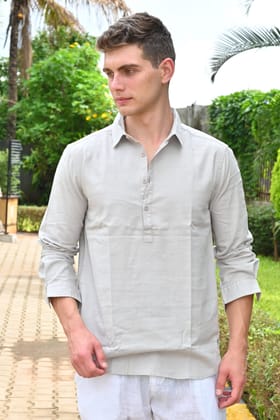 Web - Cotton Slub Kurta Shirt - Lt Grey-XL-44 / LT GREY