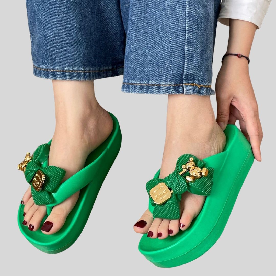Green Teddy Bow Flip Flop-36-37