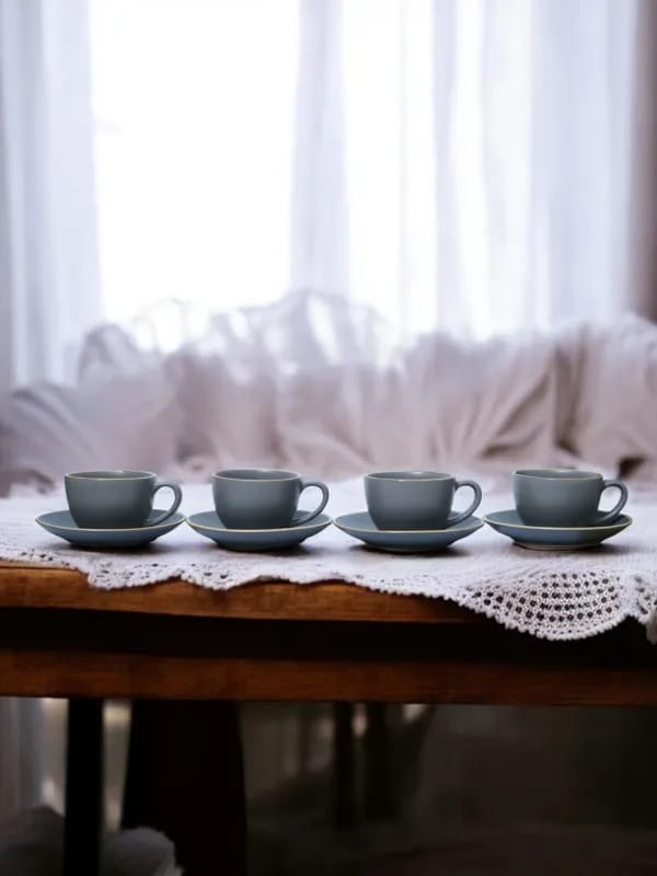 Serene Charcoal Cup & Saucer (Set of 4)