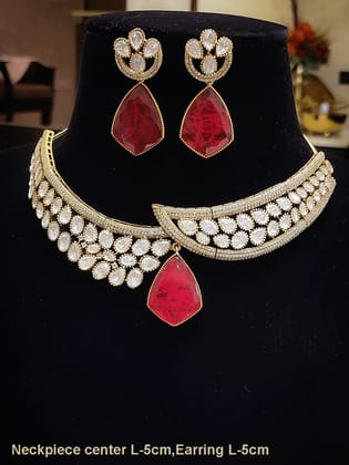 Classy kundan and zircon studded set with stone drop in center-Ruby