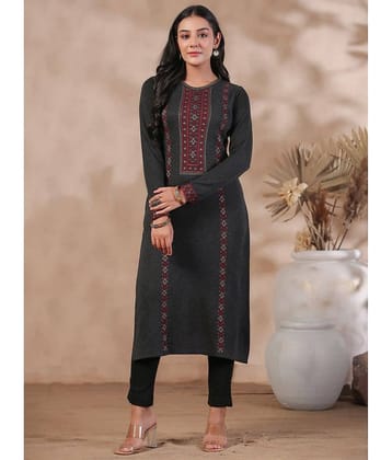 Ishin Polyester Printed Straight Women's Kurti - Charcoal ( Pack of 1 )