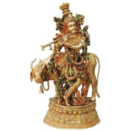 Brass Krishna With Cow Big Idol (BSMAS690 A)