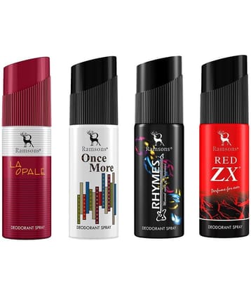 Ramsons Red zx, La Opale, Once More & Rhymes Deodorant Roll-ons for Unisex 160 ml ( Pack of 4 )