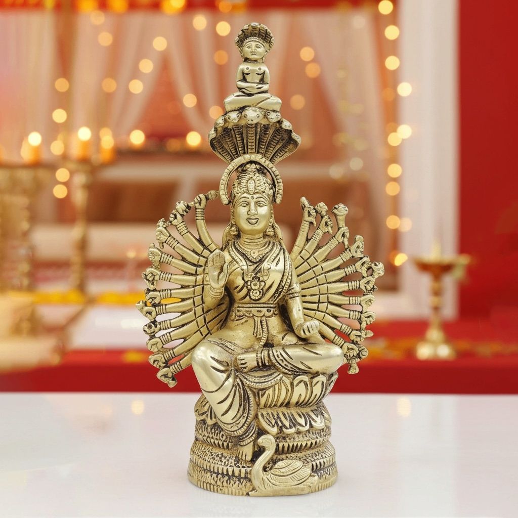 Brass Gayatri Mata Idol Statue | Hindu Goddess Puja Showpiece, Height : 11 Inch (BSMAS1638 K)