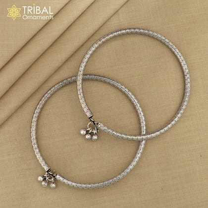 925 sterling silver vintage design customized foot bracelet anklet kada hanging drops belly dance ethnic jewelry nsfk126