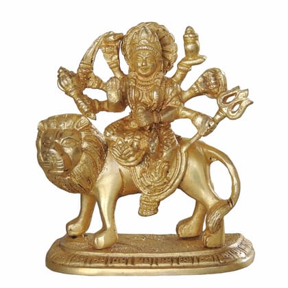 Brass Durga Ji God Idol Statue - Premium Handcrafted Puja Showpiece, Height : 5.5 Inch (BSMAS1028 C)