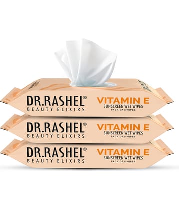 DR.RASHEL Vitamin E Sunscreen SPF 15 Wet Wipes For all skin types, 24 Wipes, ( Pack of 3)