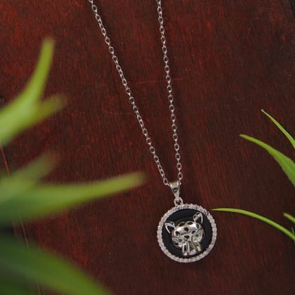 Stainless Steel Silver Tiger Face Pendent Chain Necklace  -
