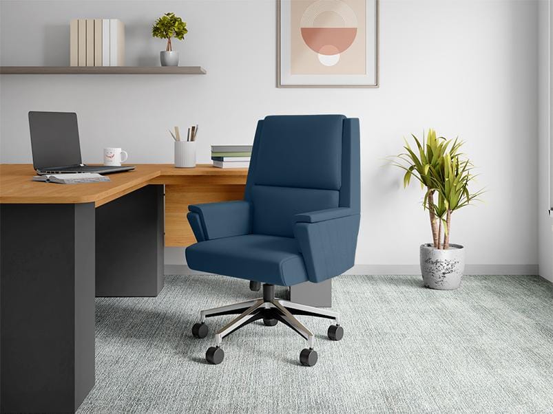 Emerald Mid Back Leatherette Ergonomic Office Chair (Ruben Blue) (1-Year Warranty, Adjustable Height)