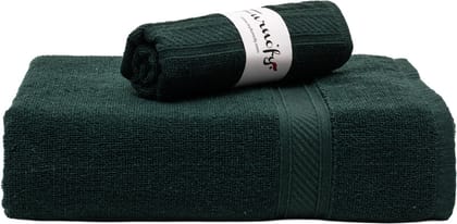 Furnofy Cotton 450 GSM Bath, Hand Towel Set Green (Pack Of 2)