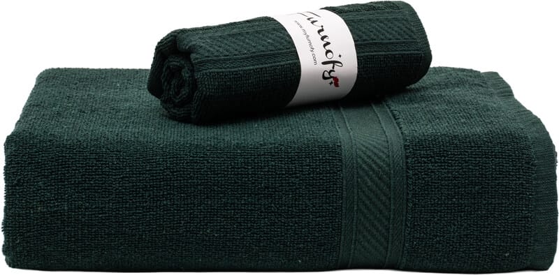 Furnofy Cotton 450 GSM Bath, Hand Towel Set Green (Pack Of 2)