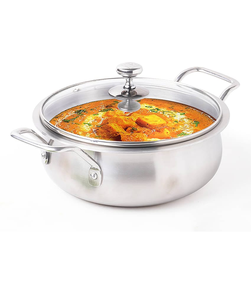 The Indus Valley Stock Pot with Lid Stainless Steel No Coating Handi Set ( Pack of 1 )