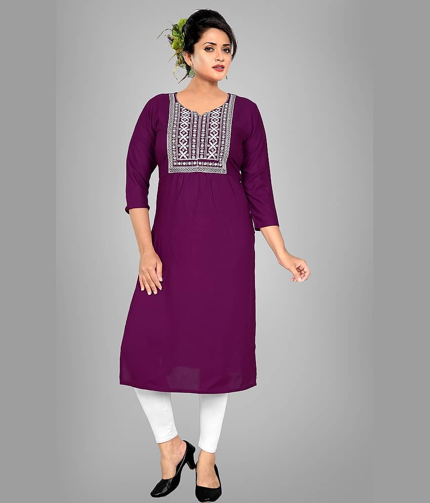 HAYA - Wine Rayon Women's Straight Kurti ( Pack of 1 )