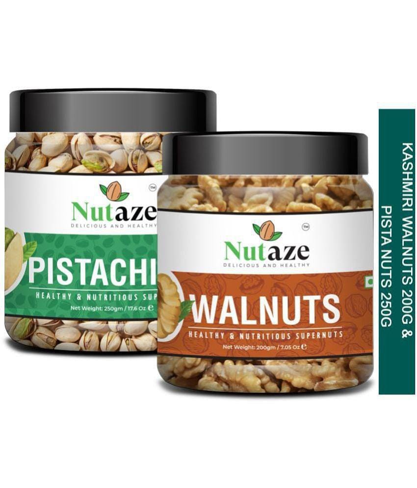 Nutaze Combo of Kashmiri Walnut Kernels 200g & Premium Pistachios 250g| 100% Natural