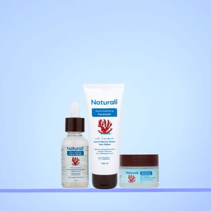 Naturali Aqua Skincare Essentials - Aqua Hydrating Face Wash + Aqua Hydrating Face Serum + Aqua Hydrating Moisturiser-100ml+50ml+30ml